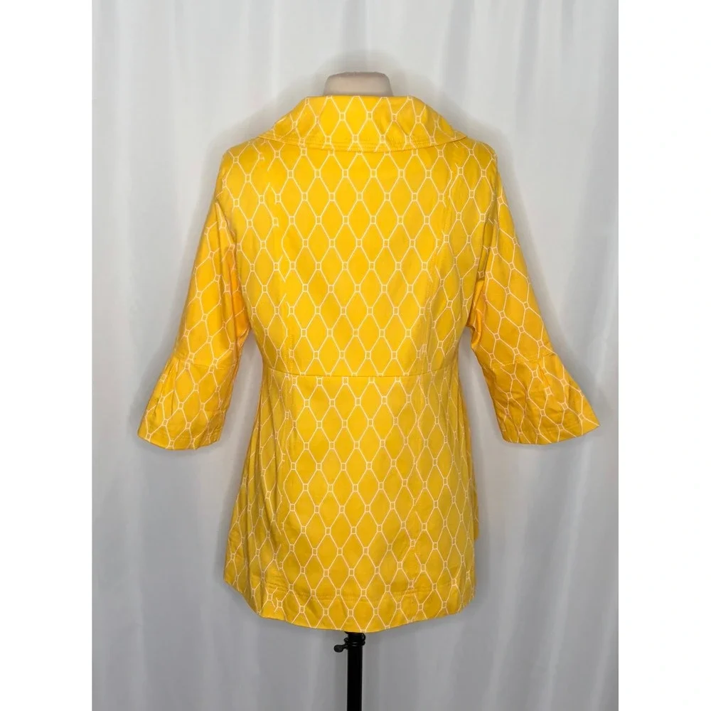 EDEN COURT Yellow White Geometric Print Coat Jacket Bell Sleeves‎ Pockets Large